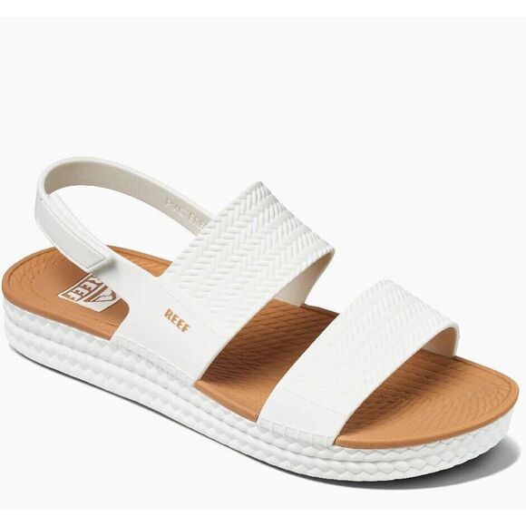 Reef Shoes - Reef Sandals Women 9 Water Vista White Tan Slip On Strap Outdoor Beach Flip Flop